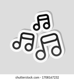 Music notes, song or melody, outline design. Sticker style with white border and simple shadow on gray background