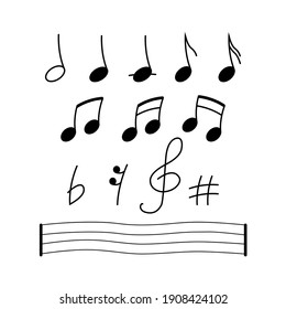 Music notes, song, melody or tune. Isolated flat vector icon on white backgraund. Doodle style