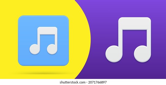 Music Notes, Song, Melody Or Tune Simple 3d Icon Button Vector Illustration. Musical Application Label With Classical Harmony Symbol Acoustic Note Production. Musician Rhythm Vocal Symphony