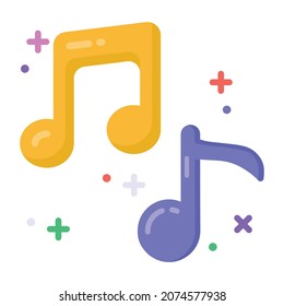 Music notes, song, melody or tune flat vector icon for musical apps and websites