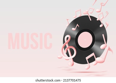 Notas musicales, canciones, melodía o sintonizar Icono vectorial 3d realista para aplicaciones musicales y sitios web ilustración vectorial de fondo