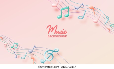 Notas musicales, canciones, melodía o sintonizar Icono vectorial 3d realista para aplicaciones musicales y sitios web ilustración vectorial de fondo