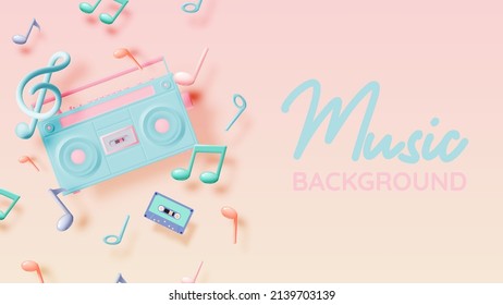 Music notes, song, melody or tune 3d realistic vector icon for musical apps and websites background vector illustration