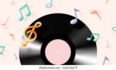 Notas musicales, canciones, melodía o sintonizar Icono vectorial 3d realista para aplicaciones musicales y sitios web ilustración vectorial de fondo