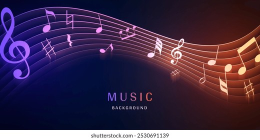 Notas musicais, música, melodia ou sintonia neon ícone vetorial realista para aplicativos musicais e sites ilustração vetorial de fundo