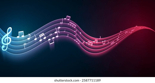 Music notes, song, melody or tune neon realistic vector icon for musical apps and websites background vector illustration
