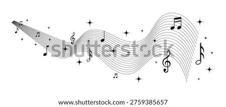 Music notes sound wave icon vector. Musical notes curve sound wave line icon vector. melody music symbol. Music sound, song, melody, wave. Vector illustration.