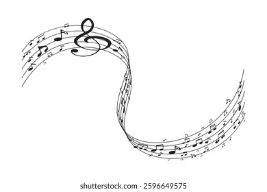 Music notes and sound waves black and white silhouette graphic design isolated transparent png