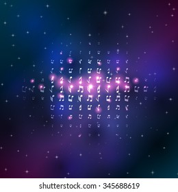 Music notes in space background with shiny stars and flares