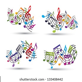 Music notes staff abstract compositions, vector set.