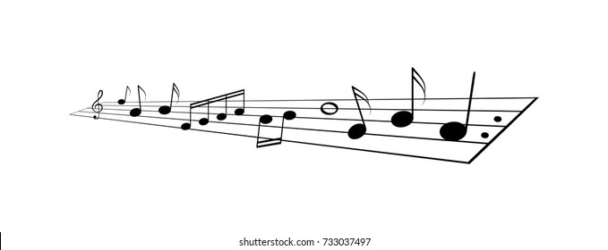 Music notes staff illustration with perspective lines.