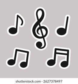 Music notes sticker on isolated background. Vector illustration cartoon flat style.
