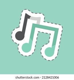 Music Notes Sticker in trendy line cut isolated on blue background