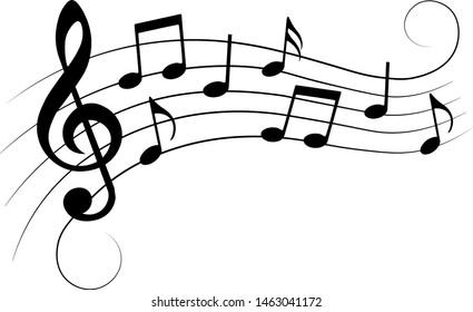 Music notes, swirl, isolated, vector illustration.