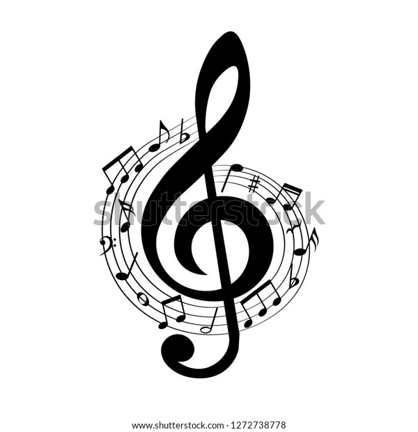 Music notes in swirl, musical design\
element, vector\
illustration.