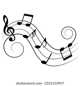 Music notes with swirls and curves, vector illustration.