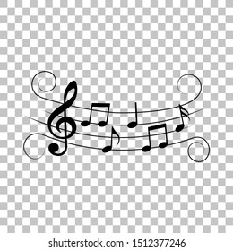 Music notes with swirls, musical design, isolated, vector illustration.
