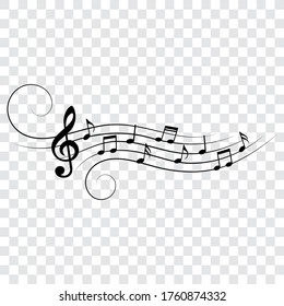 Music notes, with swirls, musical design element, vector illustration.