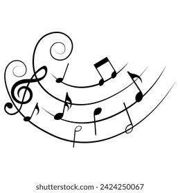 Music notes with swirls, musical element, vector illustration.