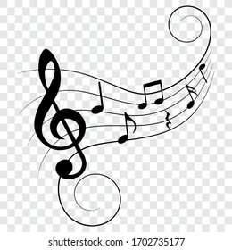 Music notes with swirls, vector illustration.