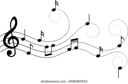 Music notes with swirls, vector illustration.