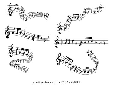 Music notes symbol, musical notes melody, staff treble clef notes