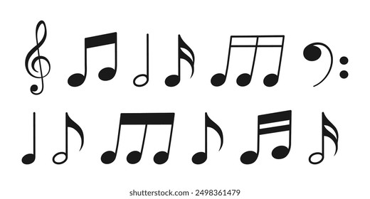 Music notes symbol. Set of notes music. Vector.