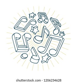 Notas musicales. Ilustración vectorial de notas de música.
Logo del concepto musical dibujado a mano.