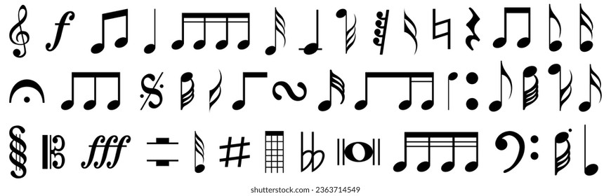 Music notes symbols collection. Black music note icons. Music notes symbol on white background