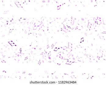 Music notes symbols flying vector design. Notation melody record classic clip art. Concert poster backdrop. Blue violet sound recording notes.