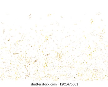 Music notes symbols flying vector illustration. Notation melody record silhouettes. Jazz music studio background. Gold musical note.