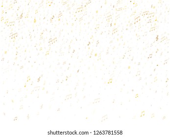 Music notes symbols flying vector background. Notation melody record classic icons. Guitar instrument tune background. Gold musical note.