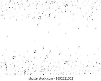 Music notes symbols flying vector design. Notation melody record classic elements. Tune radio wave background. Monochrome melody sound notes signs.