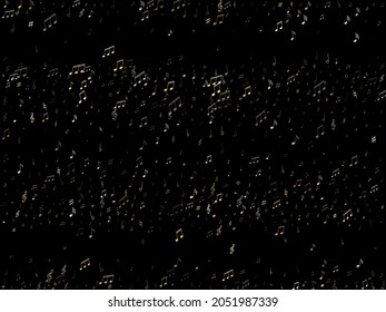 Music notes symbols flying vector background. Notation melody record icons. Doodle music studio background. Gold metallic sound recording notes.