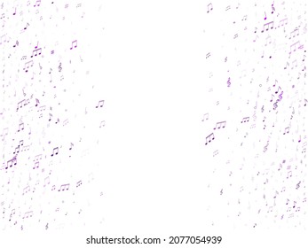 Music notes symbols flying vector background. Notation melody record silhouettes. Cartoon music studio background. Violet melody sound notes.