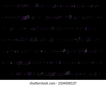Music notes symbols flying vector background. Notation melody record classic signs. Piano instrument tune background. Blue violet melody sound notes signs.