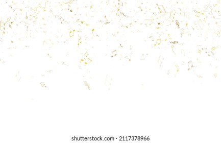 Music notes symbols flying vector illustration. Notation melody record classic pictograms. Audio album background. Gold musical notation.