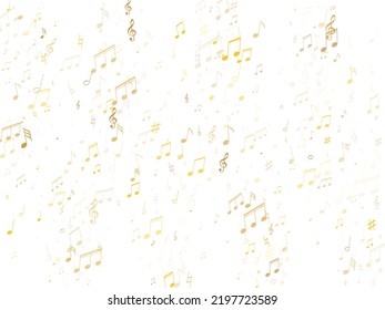 Music notes symbols flying vector illustration. Notation melody record classic icons. Jazz music studio background. Gold metallic melody sound notation.