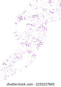 Music notes symbols flying vector illustration. Notation melody record icons. Bass guitar play background. Violet sound recording notes.