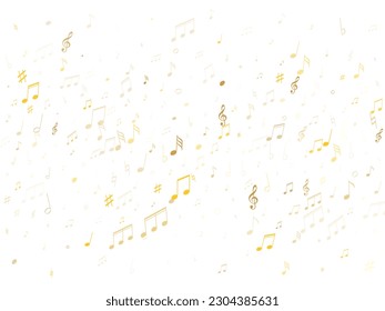 Music notes symbols flying vector design. Notation melody record clip art. Audio album background. Gold musical note.
