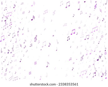 Music notes symbols flying vector design. Notation melody record classic icons. Concert poster backdrop. Blue violet melody sound notation.