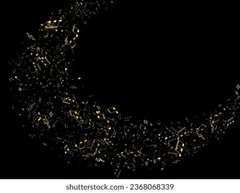 Music notes symbols flying vector design. Notation melody record clip art. Guitar instrument tune background. Gold sound recording notes.