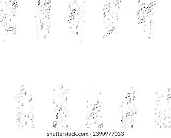 Music notes symbols flying vector background. Notation melody record concept. Abstract music studio background. Grey scale sound recording notes.