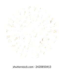 Music notes symbols flying vector design. Notation melody record elements. Musician album background. Gold metallic melody sound notes icons.