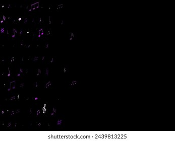 Music notes symbols flying vector background. Notation melody record classic pictograms. Abstract music studio background. Ultra violet melody sound notes icons.