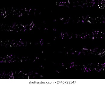 Music notes symbols flying vector background. Notation melody record classic clip art. Futuristic music studio background. Purple violet musical notation.