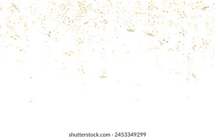 Music notes symbols flying vector background. Notation melody record signs. Song festival backdrop. Gold melody sound notation.