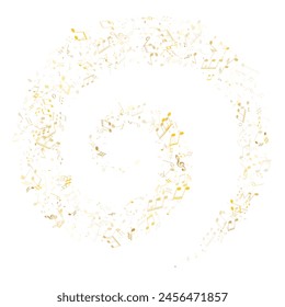 Music notes symbols flying vector illustration. Notation melody record silhouettes. Doodle music studio background. Gold melody sound notes icons.