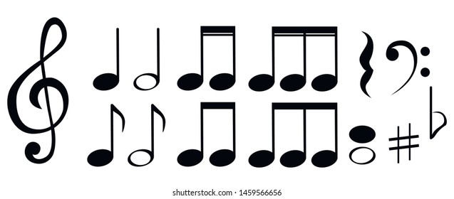 Music notes and symbols isolated. Vector illustration.
