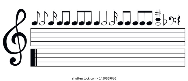 Music notes and symbols isolated. Vector illustration.